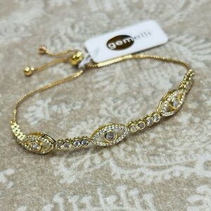 Brand New Gemelli Pave Crystal Evil Eye Gold Tone Bolo Adjustable Bracelet Boho